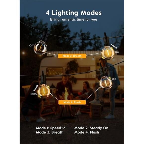 Outdoor String Lights with Remote, 38Ft(28+10) Patio Lights Outdoor Waterproof - Picture 4 of 7
